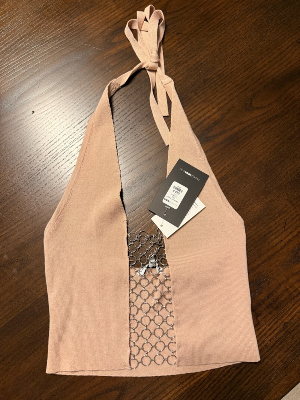 Fashion Nova Blush Pink Halter Crop Top with Chain Accent